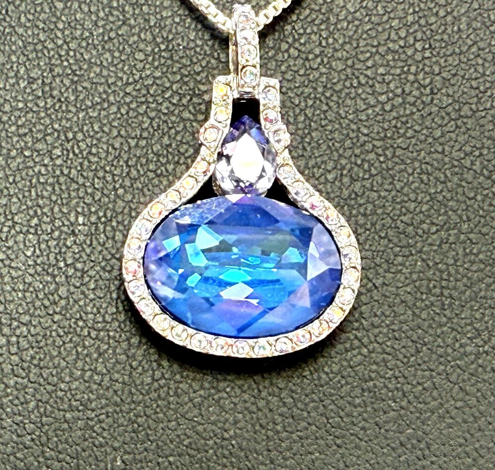 925 Sterling Silver Blue & Purple Halo Pendant Necklace 20"